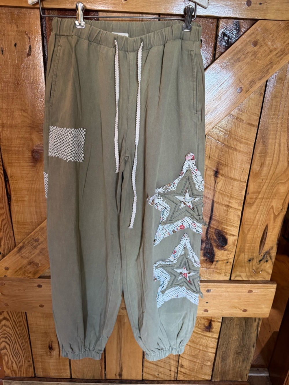 POL NWOT Olive Green Jogger Pants w/ Star Patch Detail